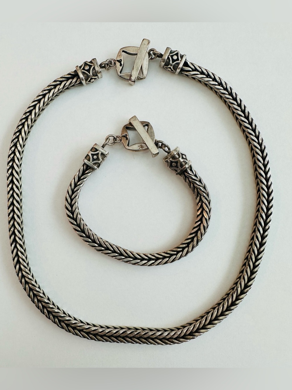 Silver Square Fishtail Necklace and Bracelet Set, Unisex